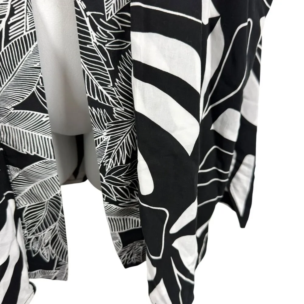 Chicos Printed Boarder Ruana Reversible Womens Open Kimono Jacket Black sz S / M
